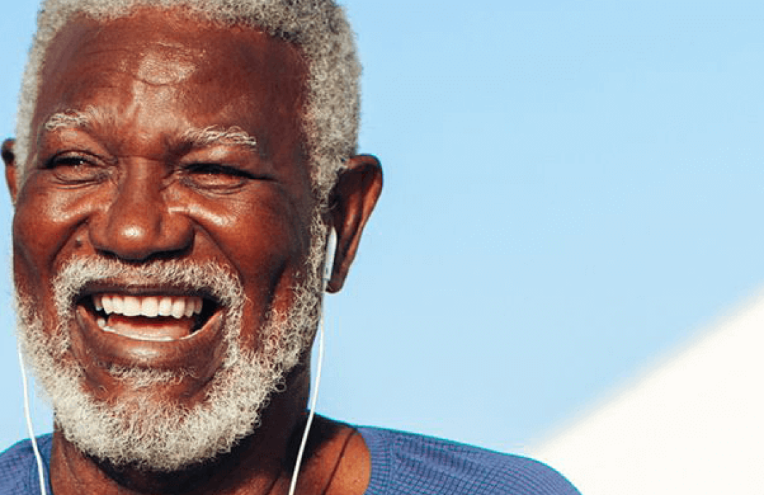 Hearing Man listening to headphones